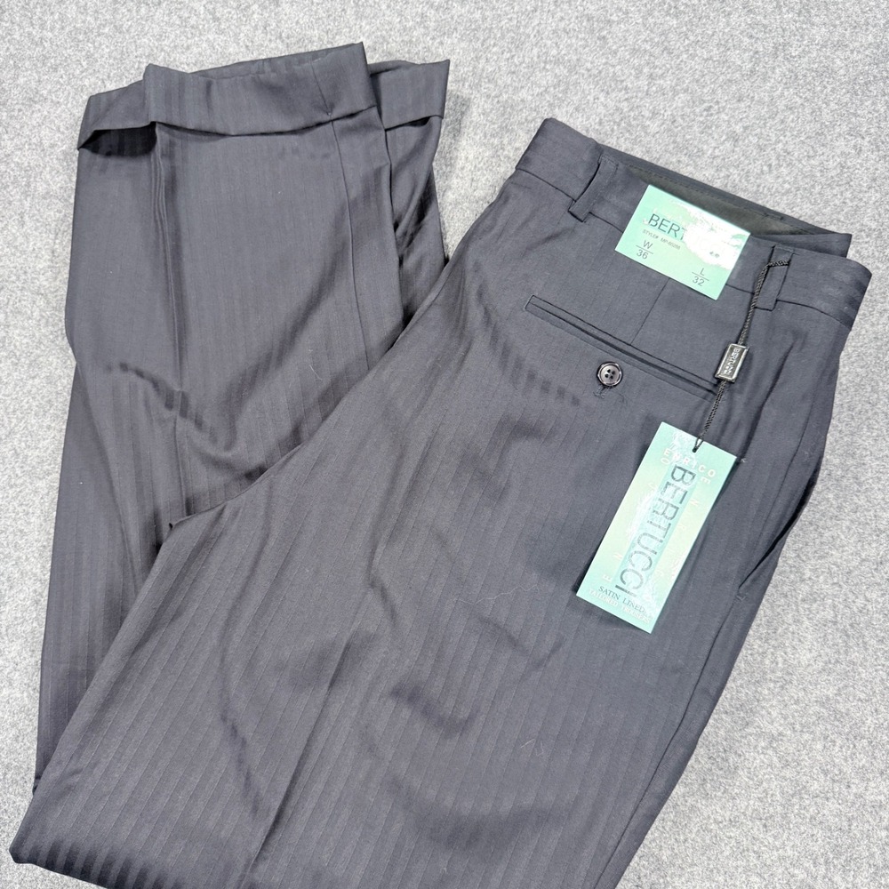 Enrico Bertucci Mens Pleated Cuffed Dress Pants Grey Striped 36x32 MP-60288 NWT